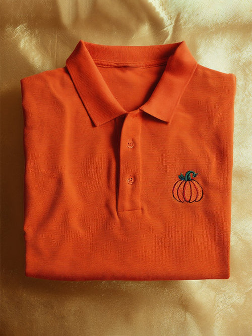 Men's Casual Business Halloween Pumpkin Art Button Short Sleeve Polo Shirt