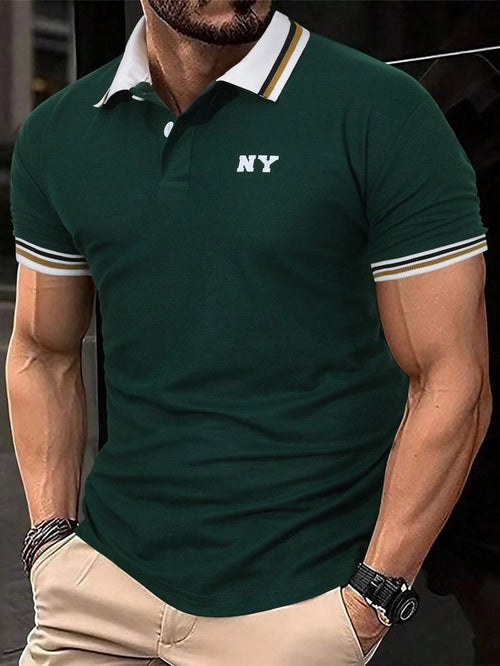 Men's Business Logo Button-Down Short Sleeve Polo Shirt