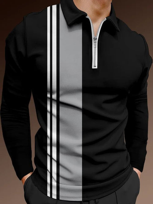 Casual Fashion Printed Long-Sleeved Polo Shirt