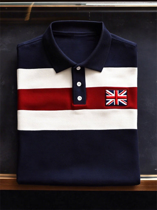 Men's Business Casual Union Jack Button Short Sleeve Polo Shirt