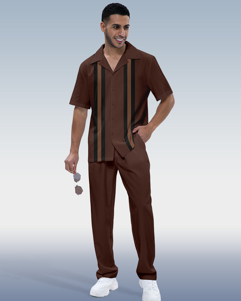 Men's Color Block Printed Short Sleeve Shirt Walking Suit 792