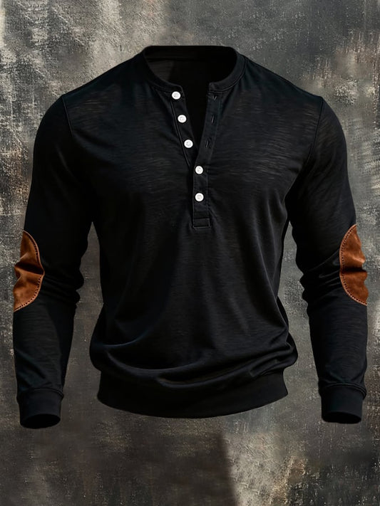 Men'S Vintage Style Pure Cotton Simple Long-Sleeved T-Shirt