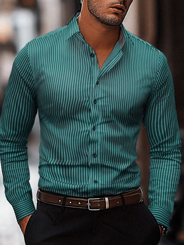 Men's Business Casual Striped Long Sleeve Shirt