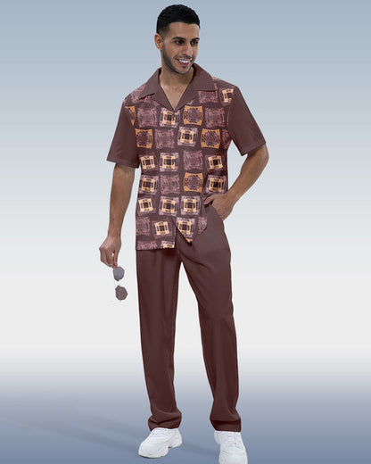 Rianmond Men's Color Block Short Sleeve Shirt Walking Set 319