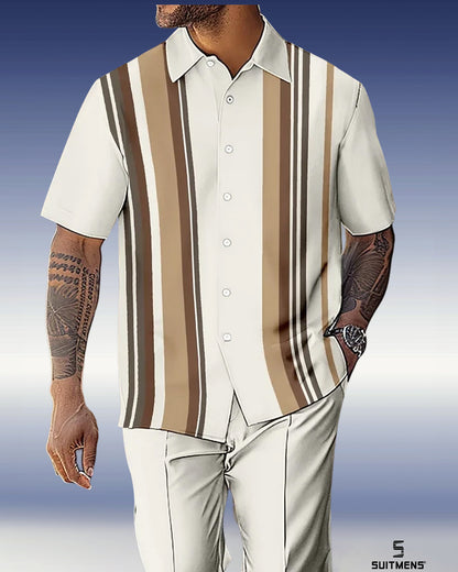 Men's Gorgeous Color Block Short Sleeve Shirt Walking Suit 1072