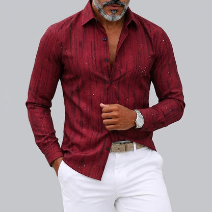 Men's Abstract Stripe Print Turndown Collar Slim Fit Long Sleeve Shirt