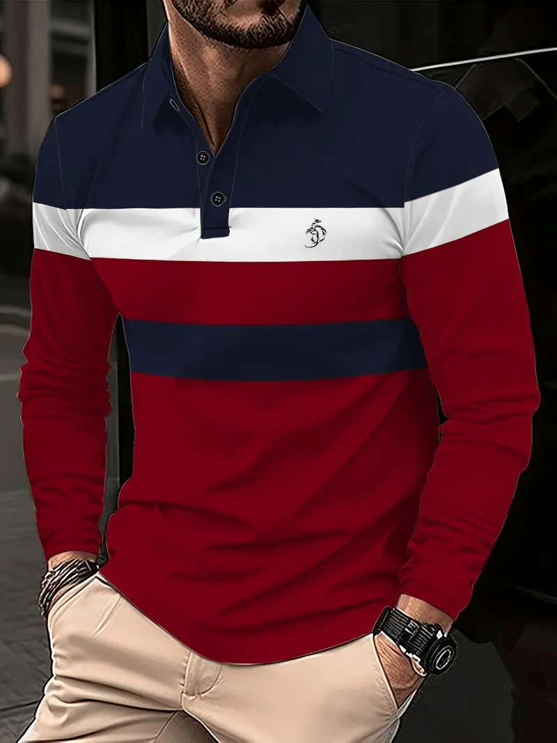 Men's Business Casual Striped Button-Down Polo