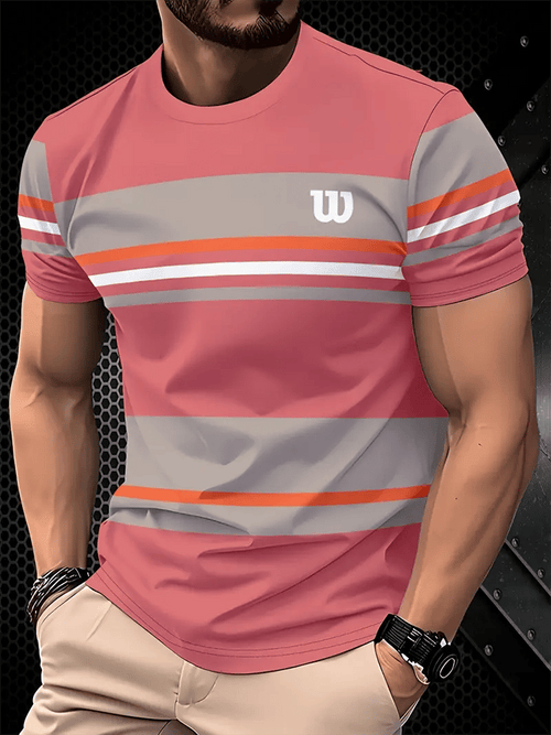 Men's Business Stripe Logo Print Short Sleeve T-Shirt