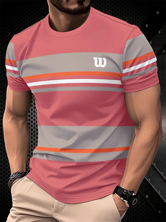 Men's Business Stripe Logo Print Short Sleeve T-Shirt