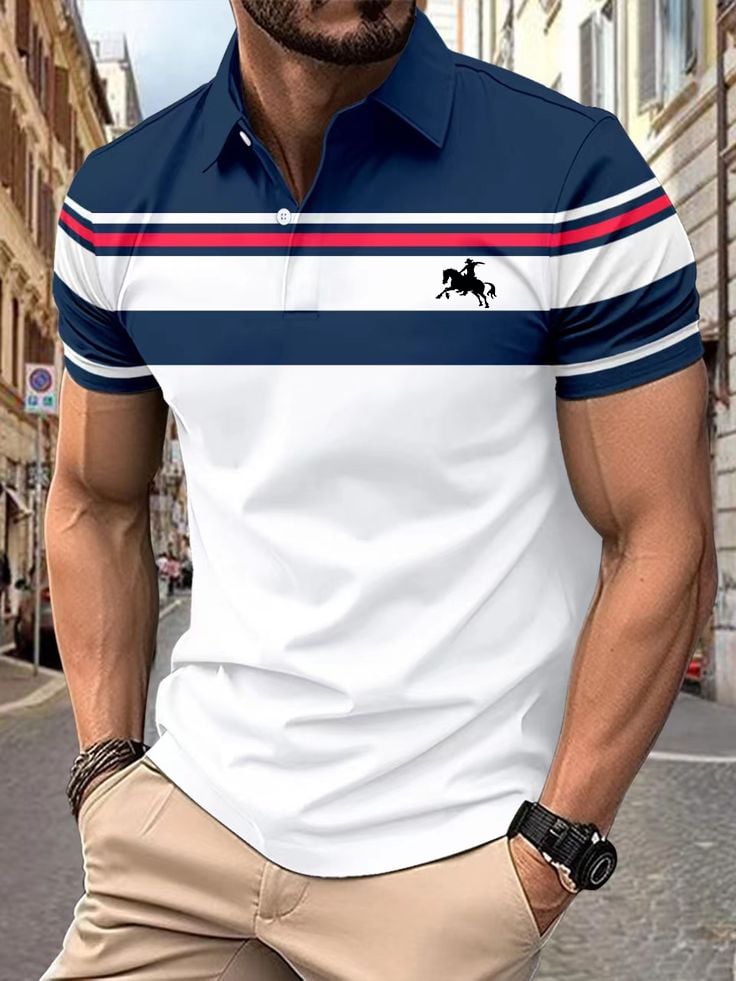 Men's Business Logo Button-Down Short Sleeve Polo Shirt