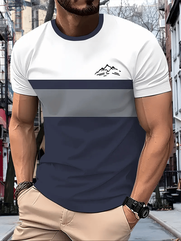 Men's Business Stripe Logo Print Short Sleeve T-Shirt