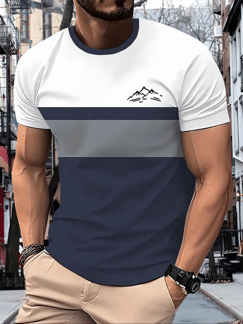 Men's Business Stripe Logo Print Short Sleeve T-Shirt