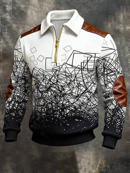 Men's Vintage Color-Block Printed Zip-Up Hoodie