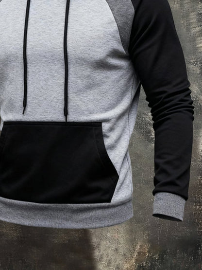 Men'S Stylish Color-Blocked Hooded Sweatshirt