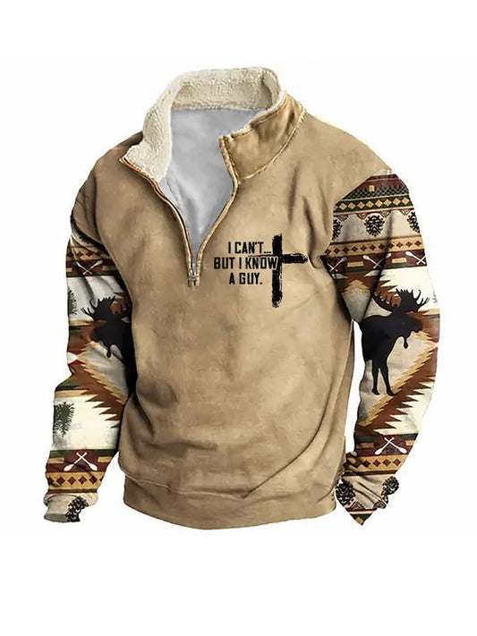 Men's I Can't But I Know A Guy Zip Colorblock Stand Collar Sweatshirt