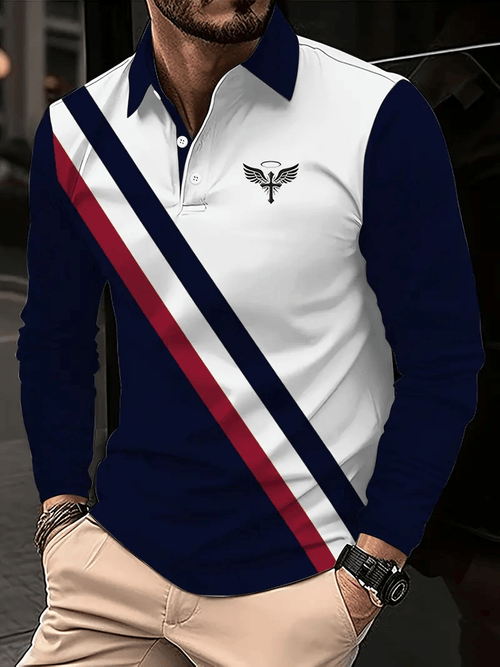Men's Business Casual Striped Button-Down Polo