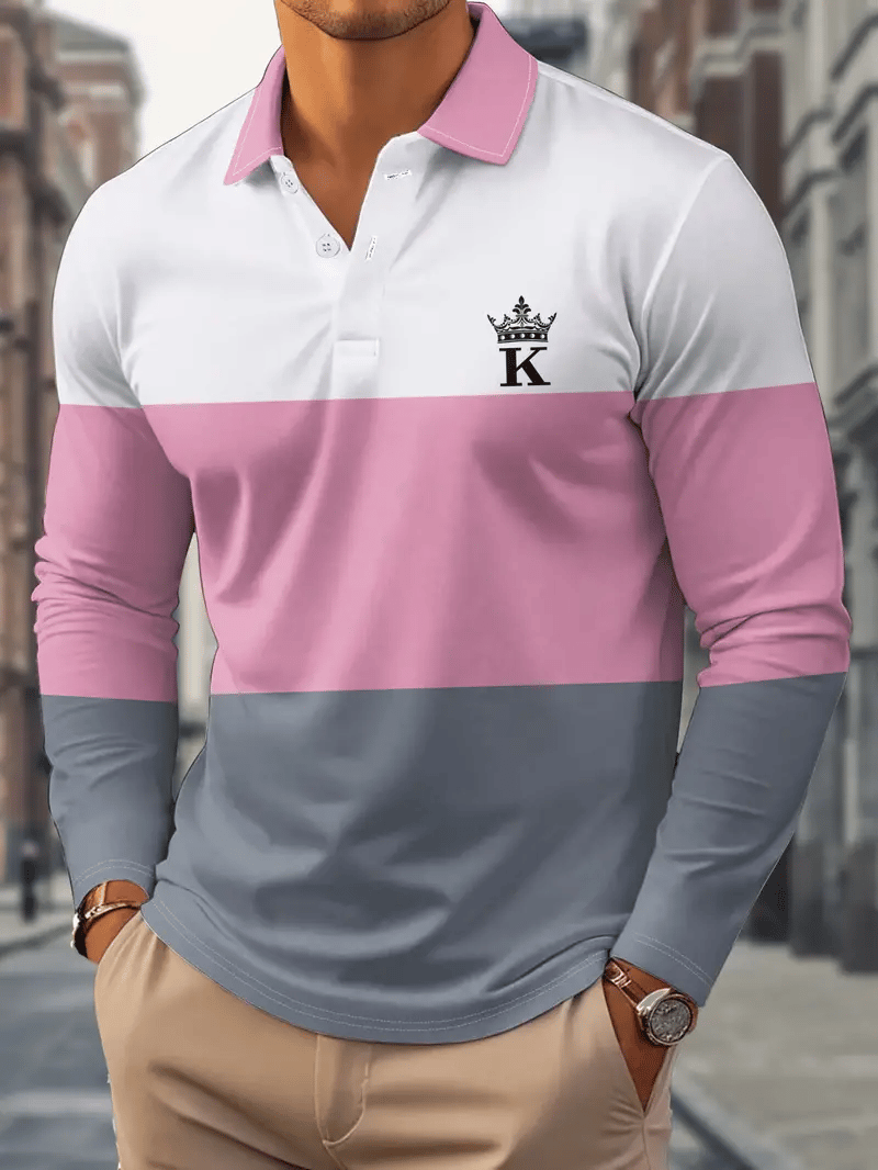 Men's Business Casual Striped Button-Down Polo