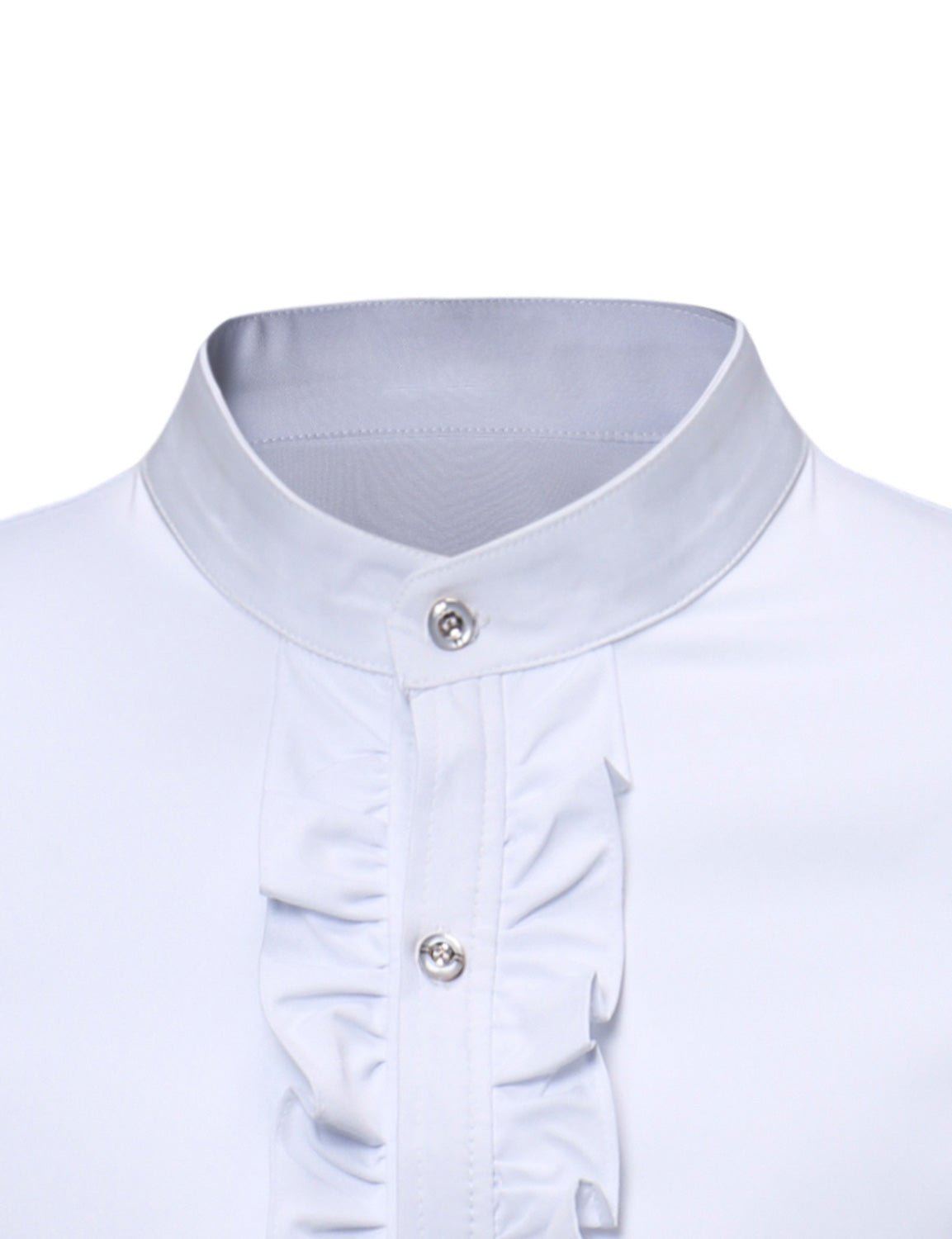 Men's Stand Collar Lace Solid Color Long Sleeve Tuxedo Dress Shirt