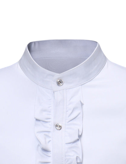 Men's Stand Collar Lace Solid Color Long Sleeve Tuxedo Dress Shirt