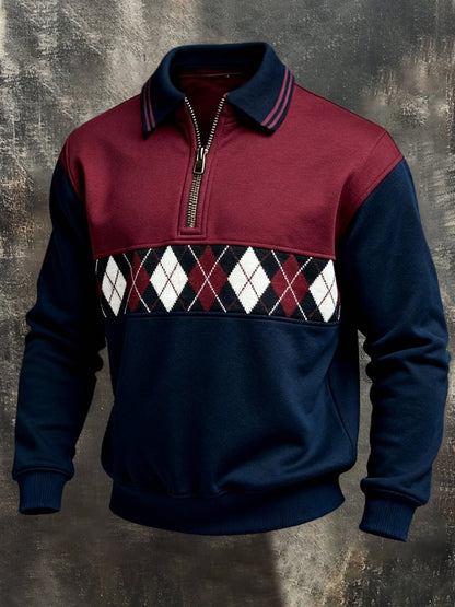 Men'S Fashionable Color-Block Printed Zip-Up Sweatshirt