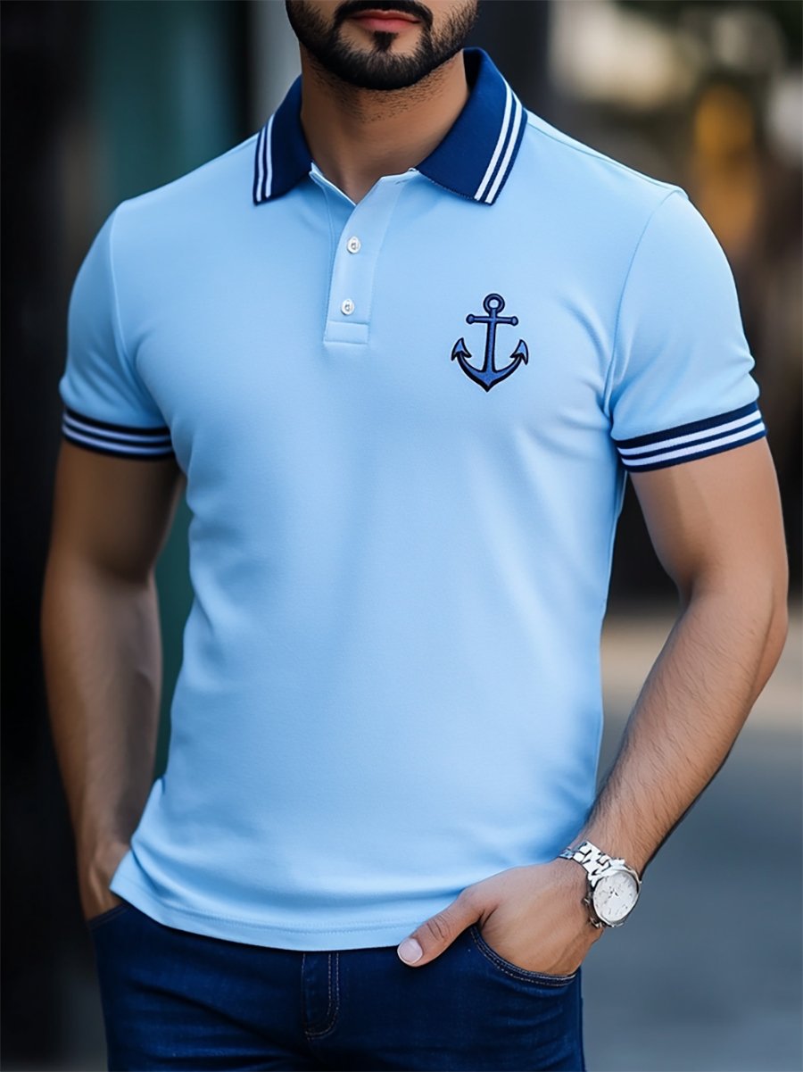 Men's Business Casual Button Short Sleeve Polo Shirt