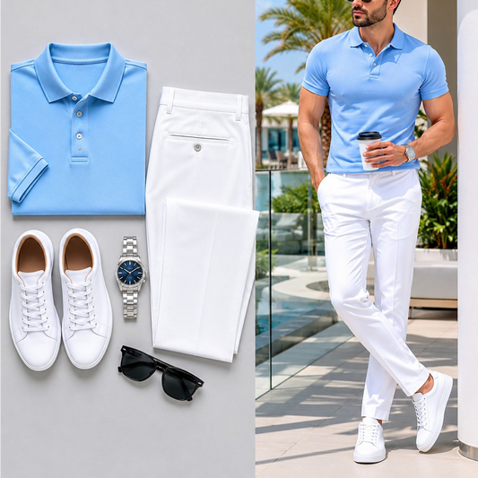 Men's Casual Short Sleeve Polo Shirt And Pants Two-Piece Set