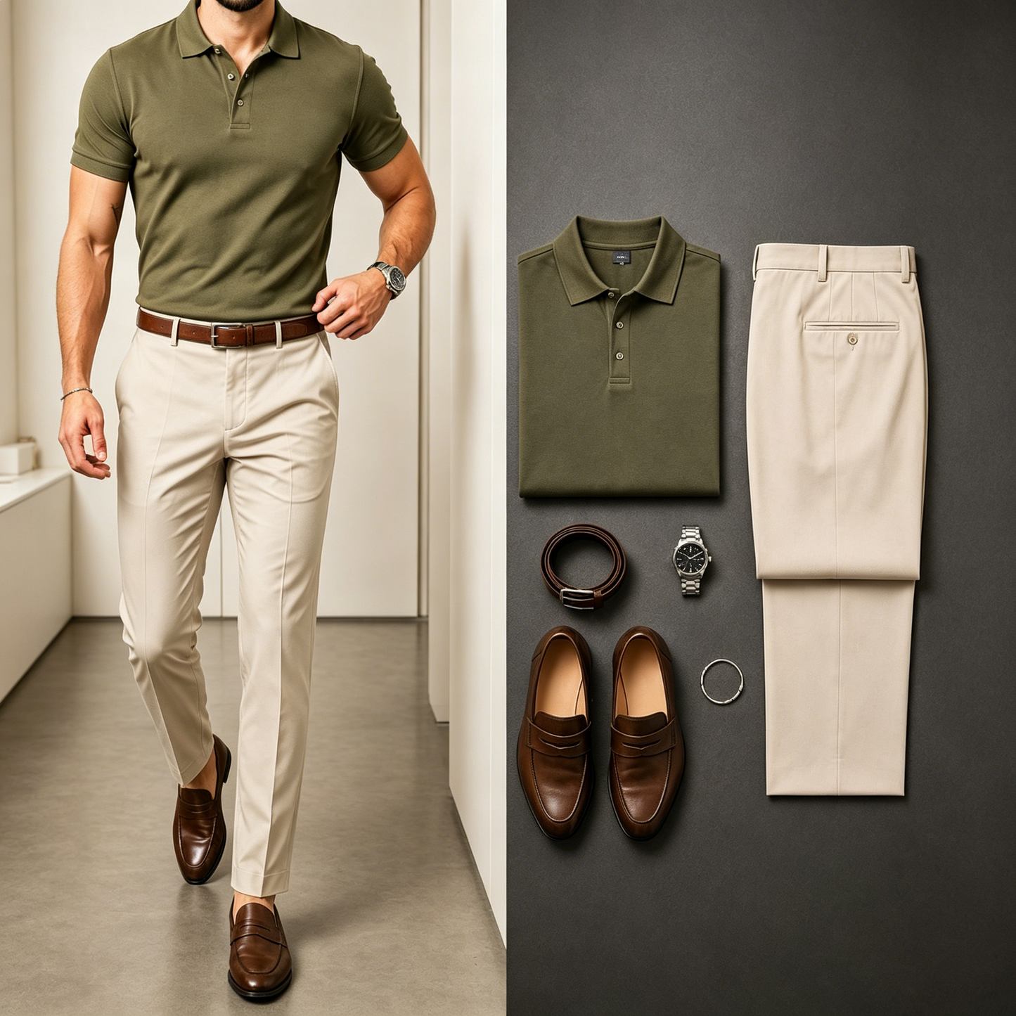 Men's Casual Short Sleeve Polo Shirt And Pants Two-Piece Set