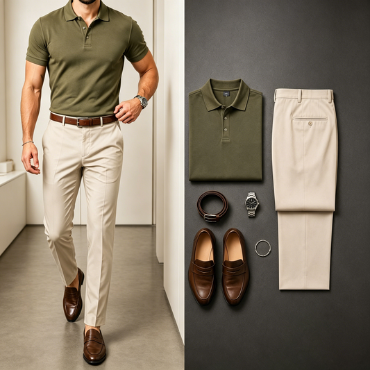 Men's Casual Short Sleeve Polo Shirt And Pants Two-Piece Set