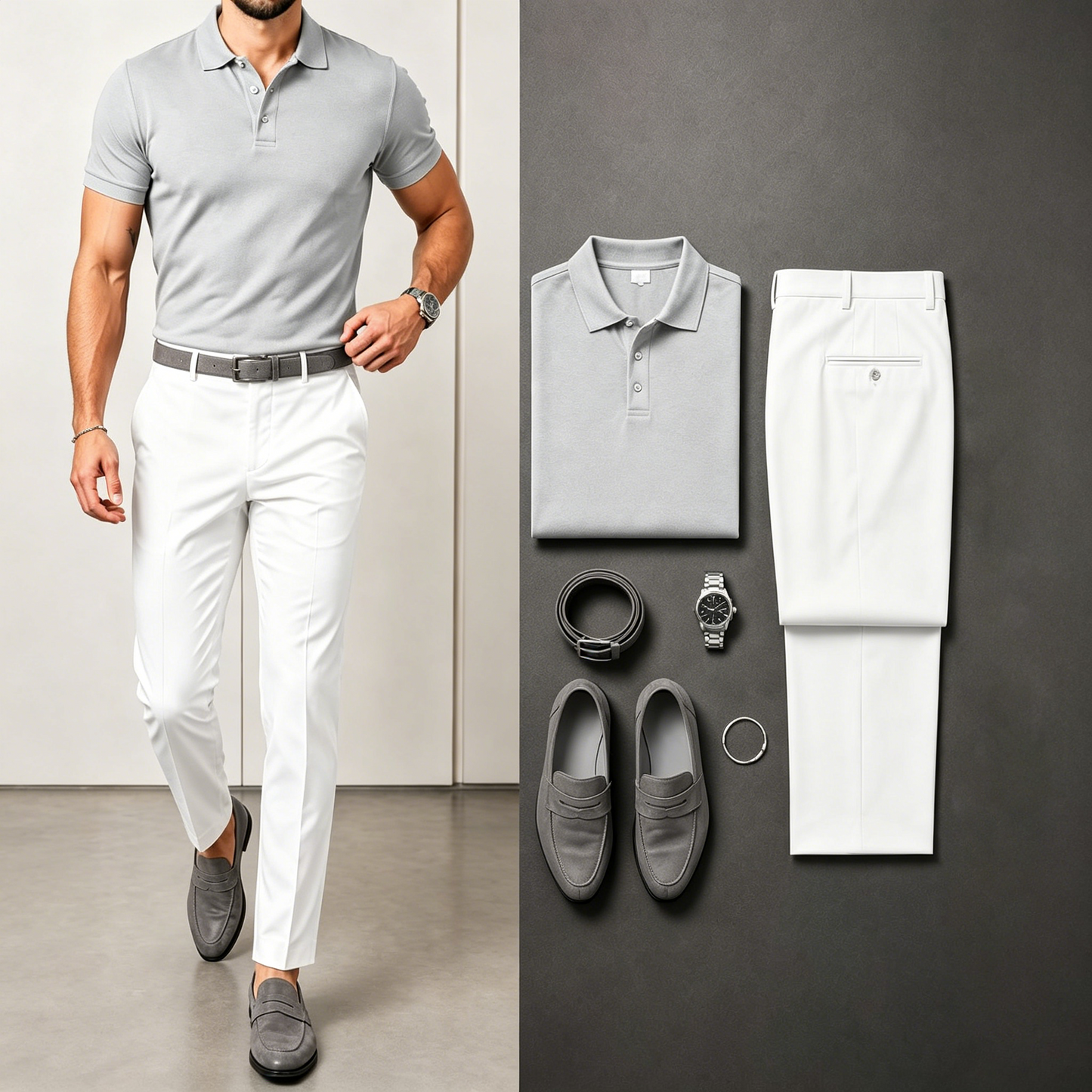Men's Casual Short Sleeve Polo Shirt And Pants Two-Piece Set