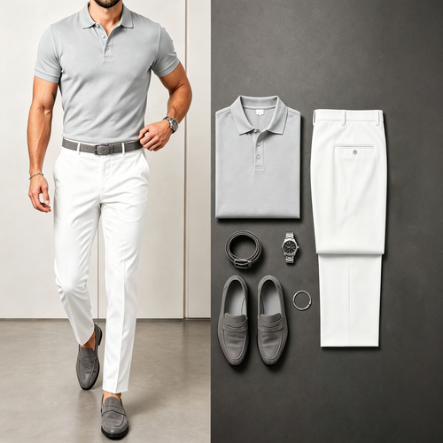 Men's Casual Short Sleeve Polo Shirt And Pants Two-Piece Set