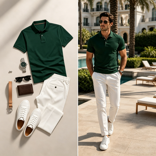 Men's Casual Short Sleeve Polo Shirt And Pants Two-Piece Set