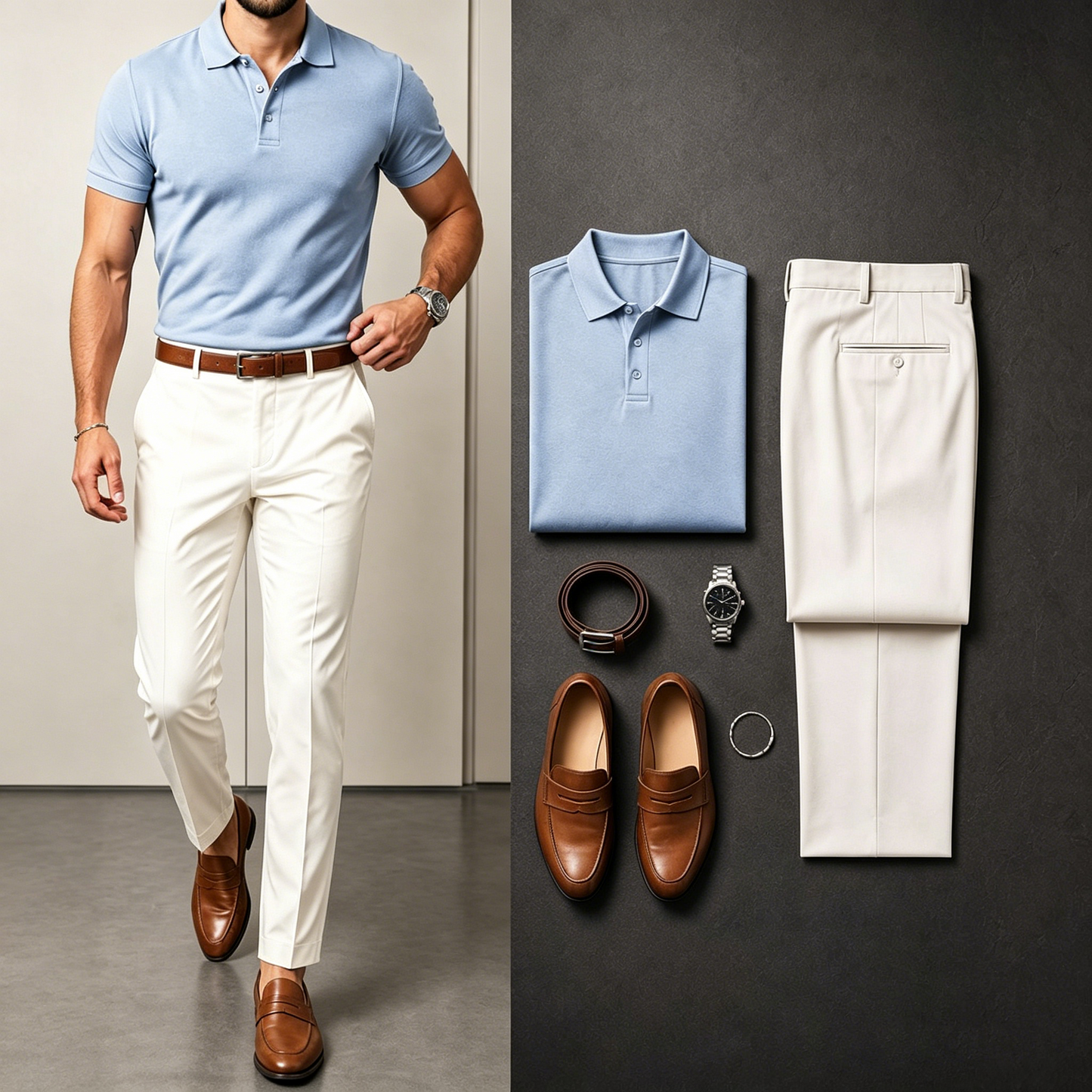 Men's Casual Short Sleeve Polo Shirt And Pants Two-Piece Set