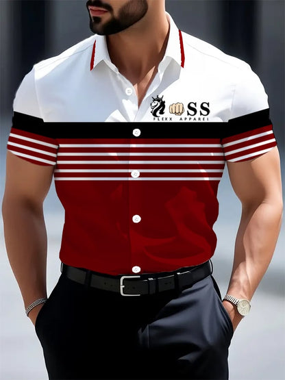 Men's Retro Letter Design Printed Business Short Sleeve Shirt