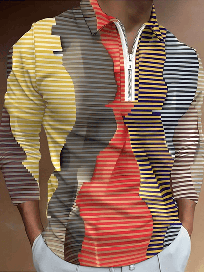 Men's Business Luxury Striped Zip-Neck Polo Shirt