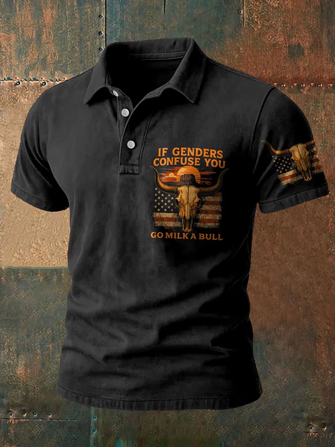Men's Western Retro Print Polo Shirt