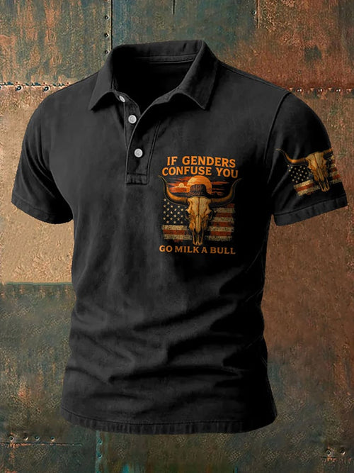 Men's Western Retro Print Polo Shirt