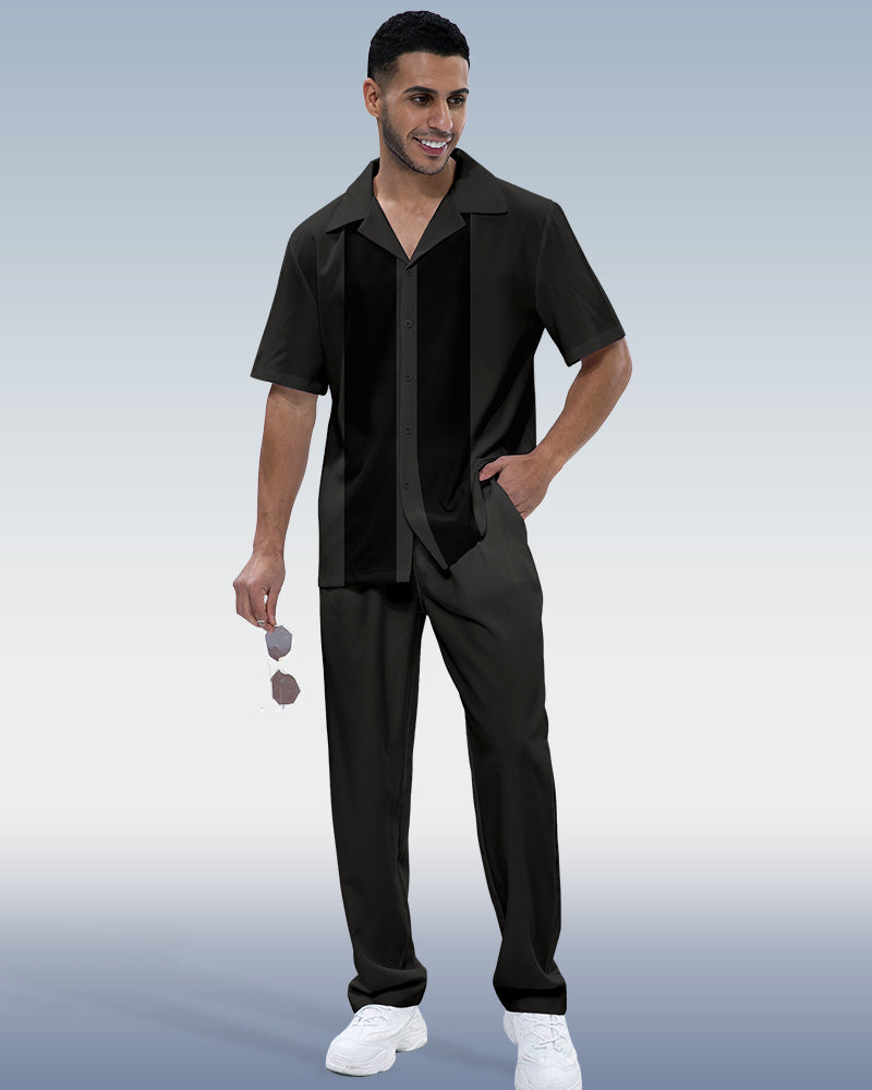 Men's retro printed short sleeve shirt walking suit 944