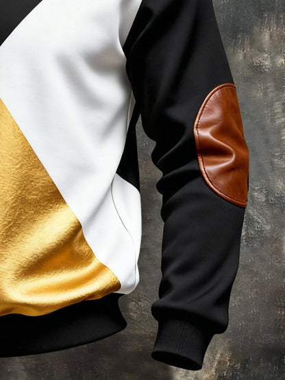 Men's Vintage Color-Block Printed Zip-Up Hoodie