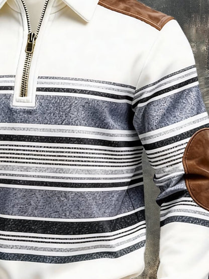 Men's Retro Color Block Print Zipper Sweatshirt