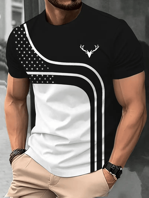 Men's Business Stripe Logo Print Short Sleeve T-Shirt