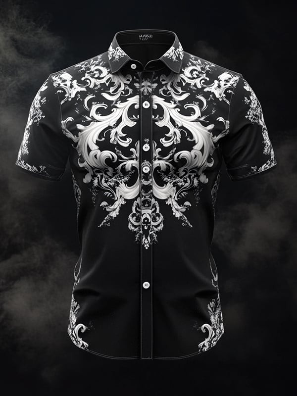 Men's Vintage Dark Baroque Print Short Sleeve Shirt