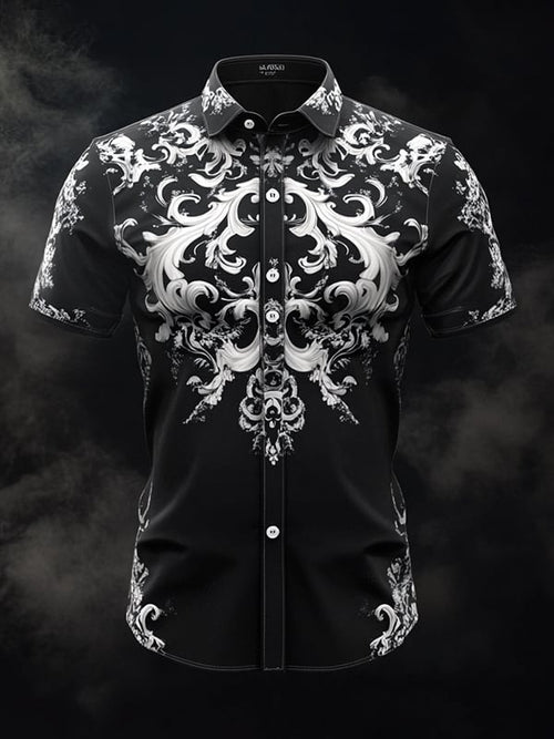 Men's Vintage Dark Baroque Print Short Sleeve Shirt