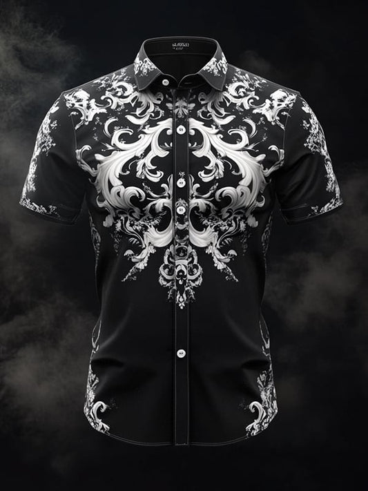 Men's Vintage Dark Baroque Print Short Sleeve Shirt