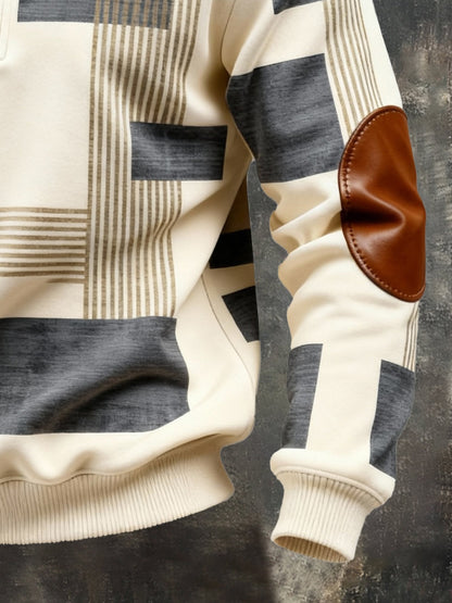 Men's Vintage Color-Block Printed Zip-Up Hoodie