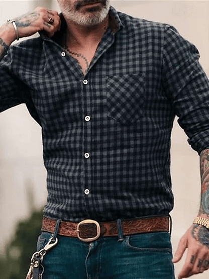 Men's Plaid Business Long Sleeve Shirt