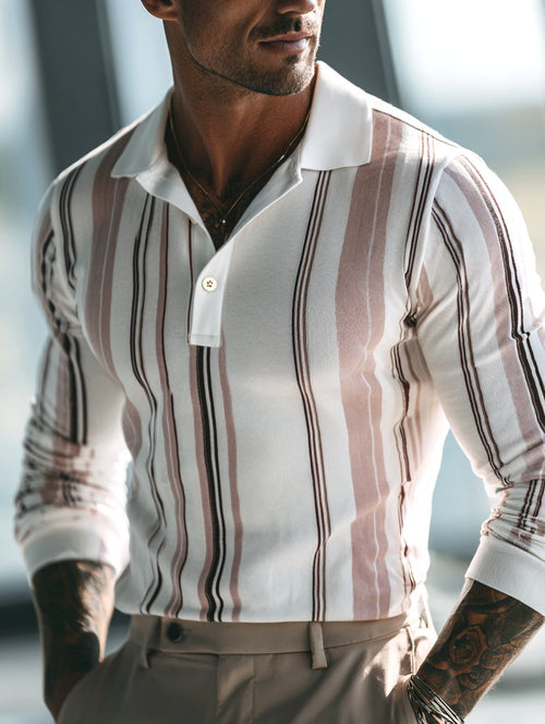 Men's Business Casual Artistic Button Long Sleeve Polo Shirt