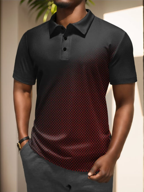 Men's Ombre Abstract Stripe Button Short Sleeve Polo Shirt