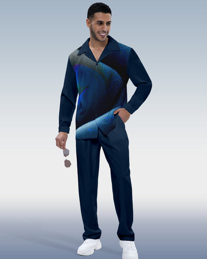 Men's Gradient Print Long Sleeve Shirt Walking Suit 328