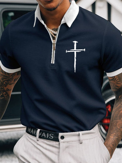 Men's Faith Cross Printed Casual Polo Shirt
