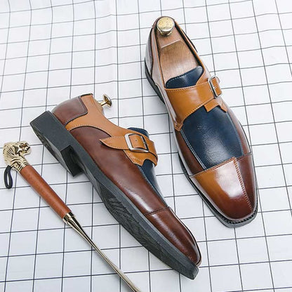 Men'S Patchwork Retro Punk Casual Single Monk Shoes